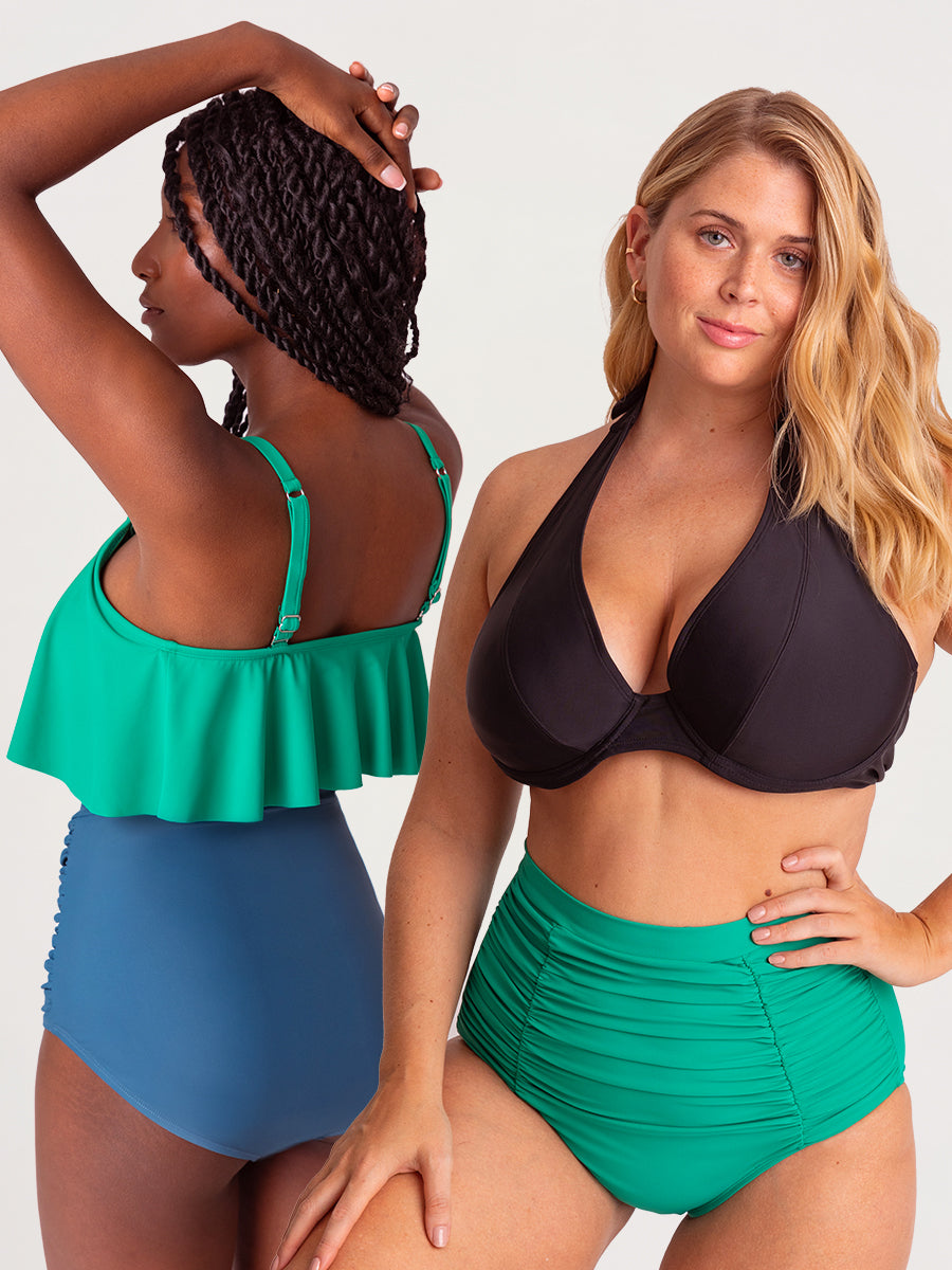 Bundle Shapermint Essentials - 1 Halter Bikini Top + 1 Ruffled Bikini Top + 1 Bikini Bottom
